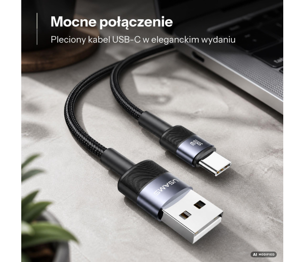 USAMS Kabel USB na USB-C 3A 1,2m Fast Charging stalowy - 1569065 - zdjęcie 2